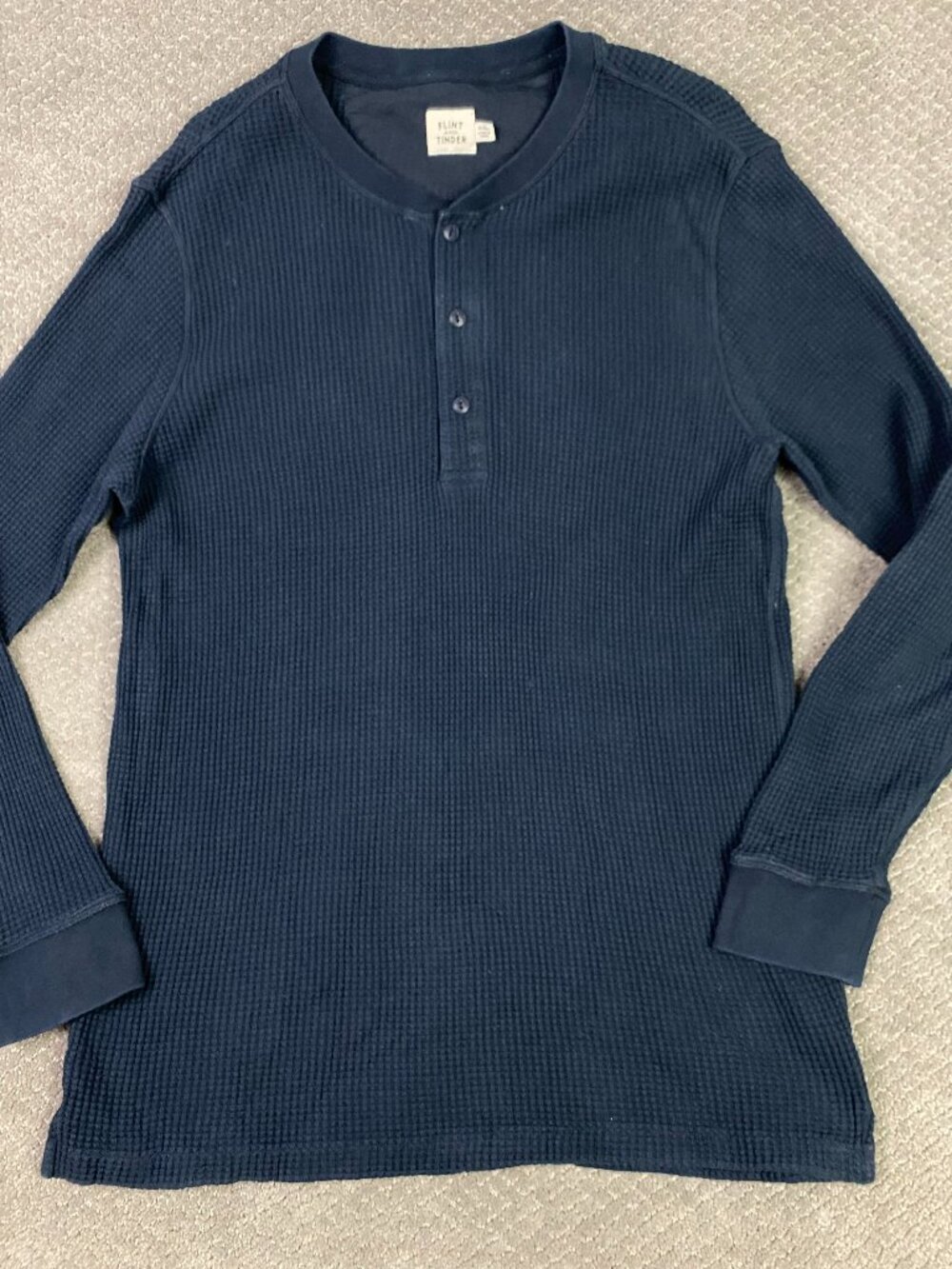 Flint and Tinder Thermal Henley Mens XXL Fits XLT Blue Waffle Knit Long Sleeve